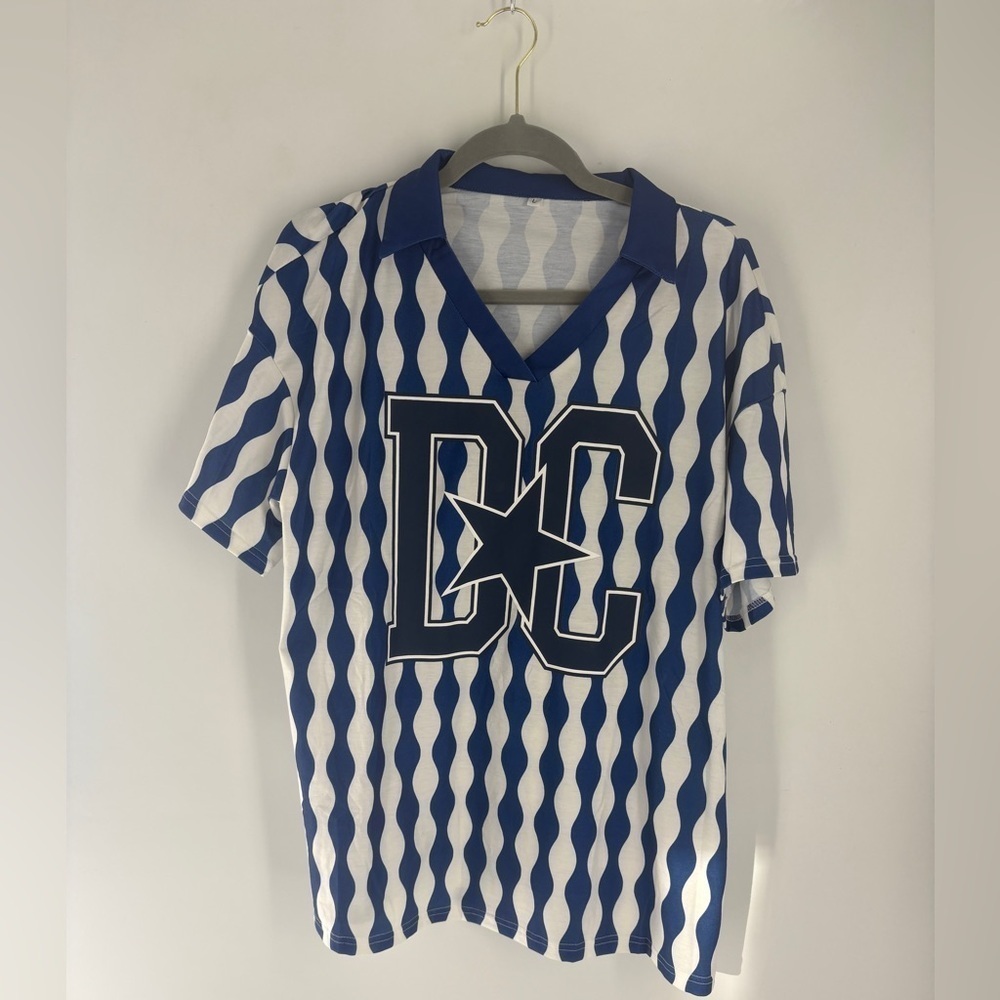 Dallas Cowboys SHEIN Blue & White Striped Polo Shirt Men’s Sz Large DC Star